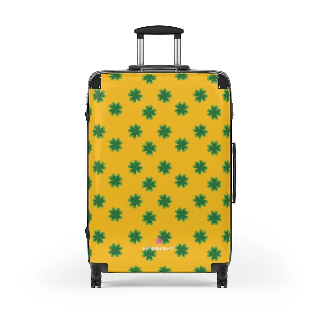 Yellow Clover Print Suitcases, Irish Style St. Patrick's Day Designer Suitcase Luggage (Small, Medium, Large)