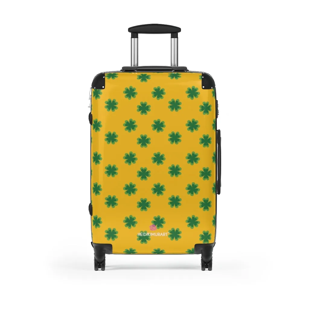 Yellow Clover Print Suitcases, Irish Style St. Patrick's Day Designer Suitcase Luggage (Small, Medium, Large)