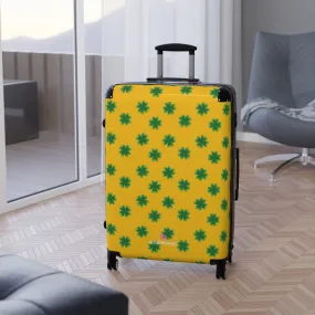 Yellow Clover Print Suitcases, Irish Style St. Patrick's Day Designer Suitcase Luggage (Small, Medium, Large)