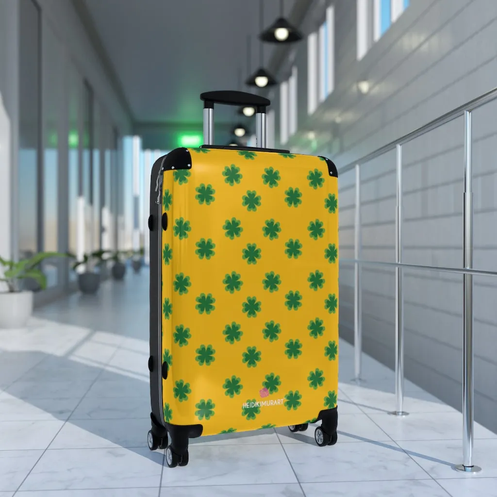 Yellow Clover Print Suitcases, Irish Style St. Patrick's Day Designer Suitcase Luggage (Small, Medium, Large)