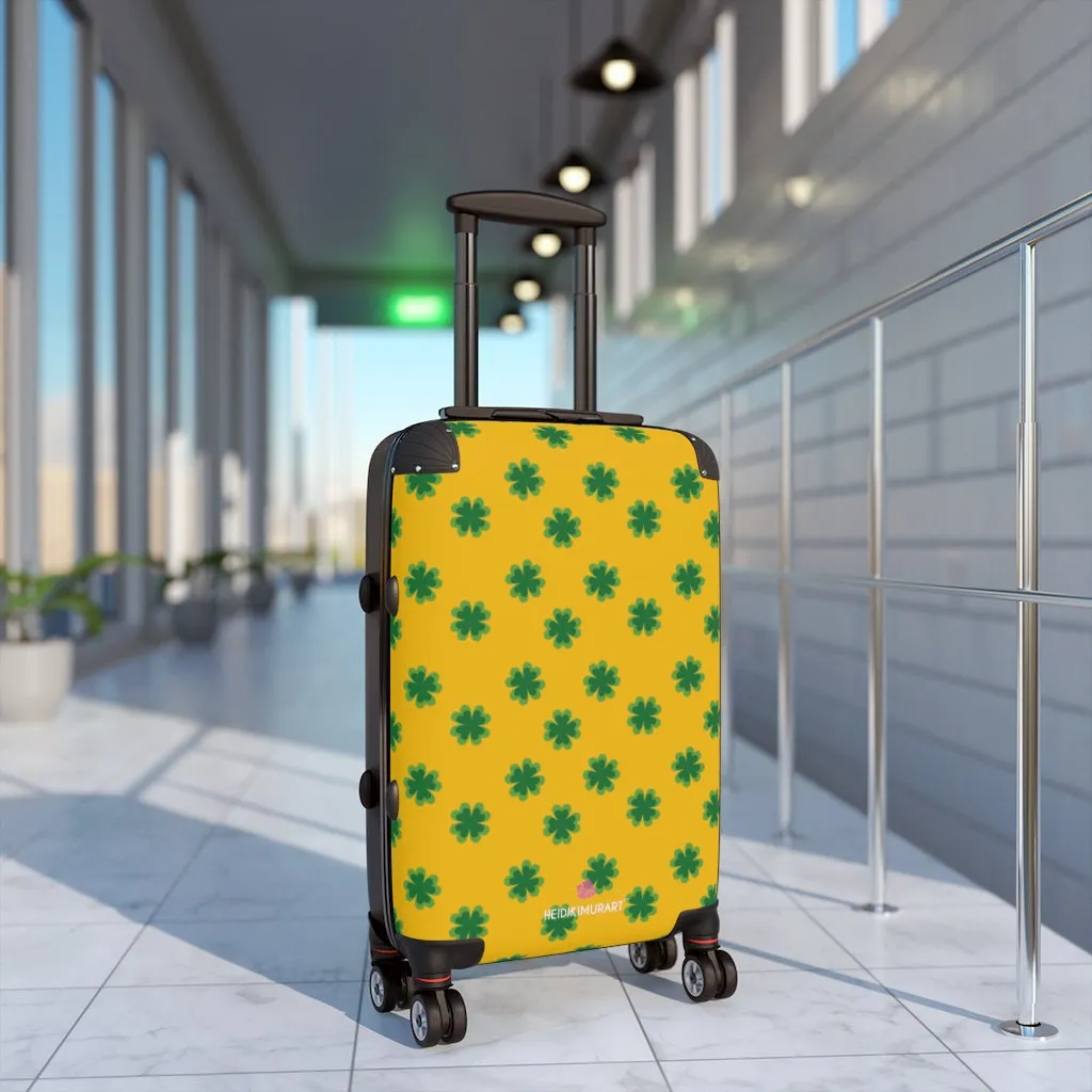 Yellow Clover Print Suitcases, Irish Style St. Patrick's Day Designer Suitcase Luggage (Small, Medium, Large)