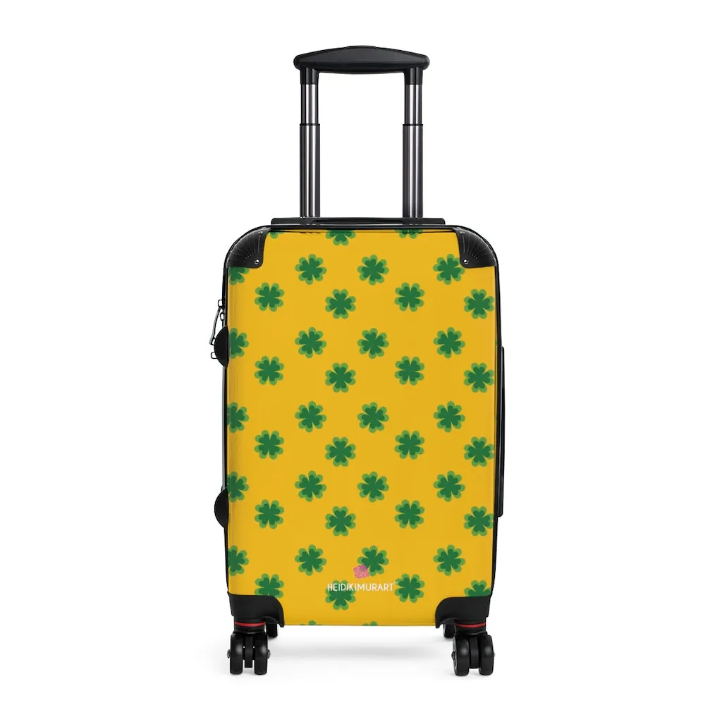 Yellow Clover Print Suitcases, Irish Style St. Patrick's Day Designer Suitcase Luggage (Small, Medium, Large)