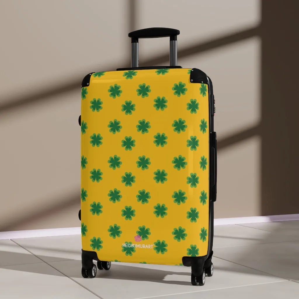 Yellow Clover Print Suitcases, Irish Style St. Patrick's Day Designer Suitcase Luggage (Small, Medium, Large)