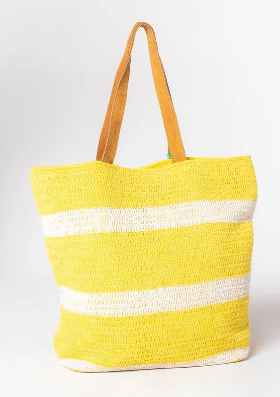 Yellow Woven Striped Beach Tote