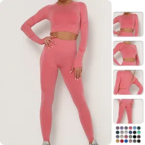 Yoga suit Seamless Long sleeve female Crop Top High Waist Vitality Quick Dry Peach Hip Leggings gym workout clothes